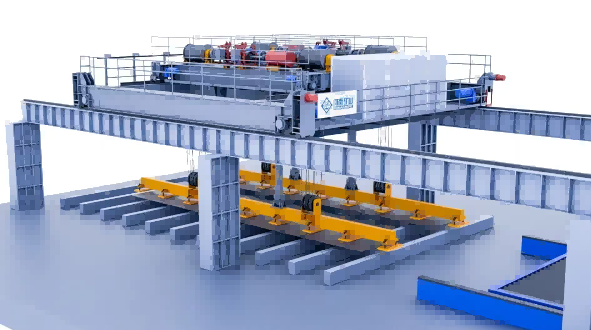 Fully automatic steel plate handling overhead crane manufactured by Henan Mine Crane